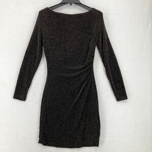 Lauren Ralph Lauren Black Glitter‎ Sparkle Cocktail Dress Women's 12 Ruched Side